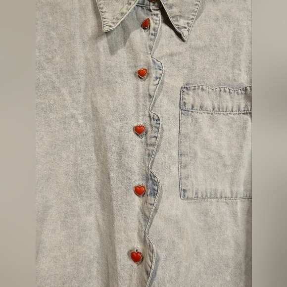 Jordash vintage Americana light color denim/jean button up heart button med - Picture 2 of 4